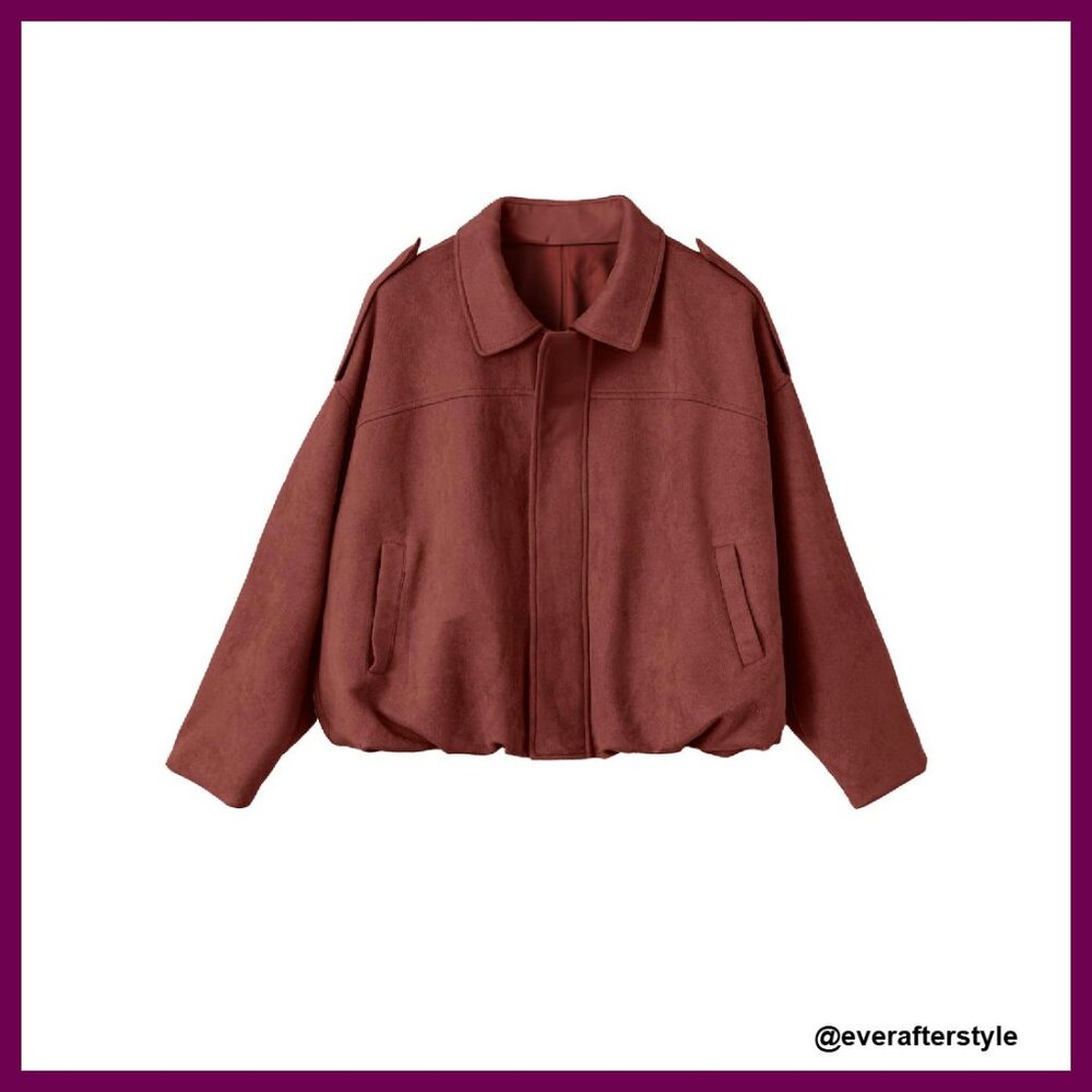 Faux Suede Bomber Jacket Cropped Zip Up Y2k Chic Trendy Outerwear